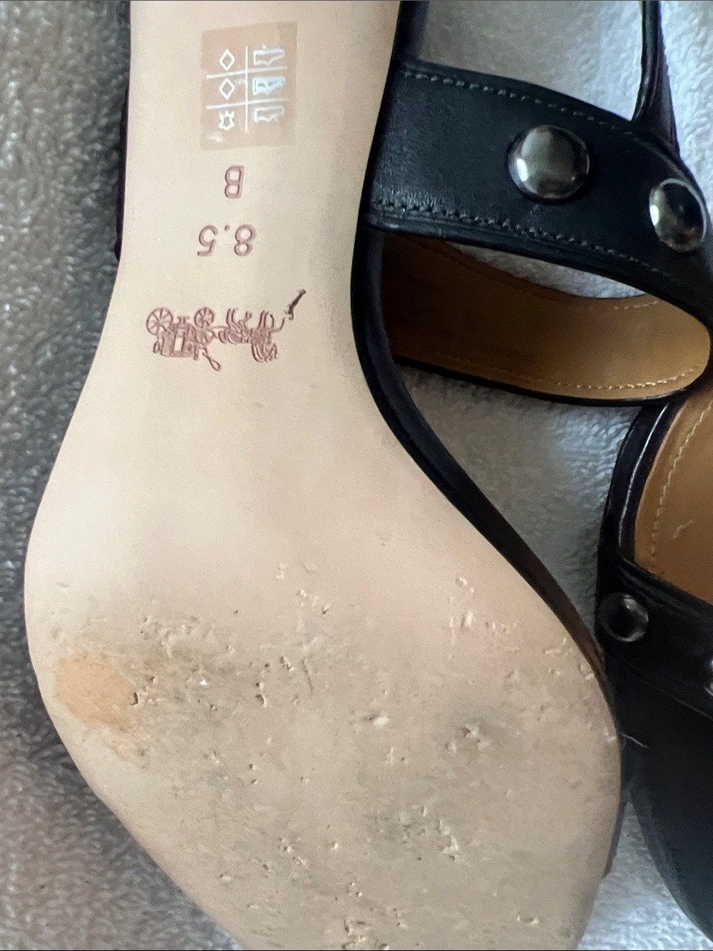 COACH Black Leather Studded Ankle-Strap Heels. Only used couple of times. - Picture 3 of 5